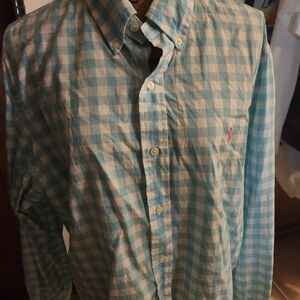 Polo by Ralph Lauren Men's Aqua and White Checkered Shirt
